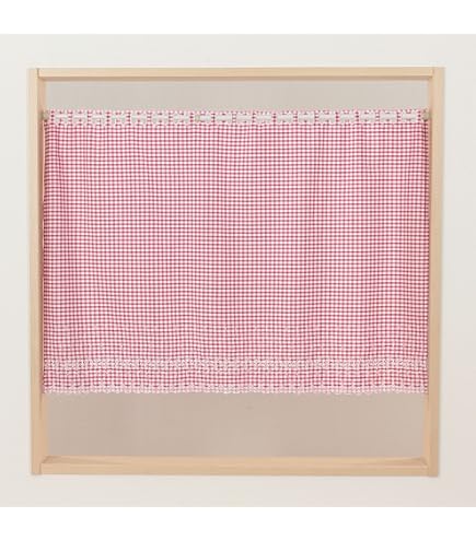 Amazon｜カフェカーテン100cm幅チェック刺繍入りフローラnaru (丈45cm