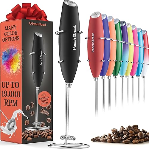 Peach Street Electric Milk Frother Handheld, Powerful Battery Operated Milk Frother and Coffee Stirrer, Mini Drink Mixer & Fr