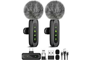 Jubolion Wireless Lavalier Microphone for iPhone iPad Android, Mini Mic with LED Display Features Noise Reduction, Plug and Play for Video Recording, TikTok, YouTube (Combo (USB-C RX + Lightning))