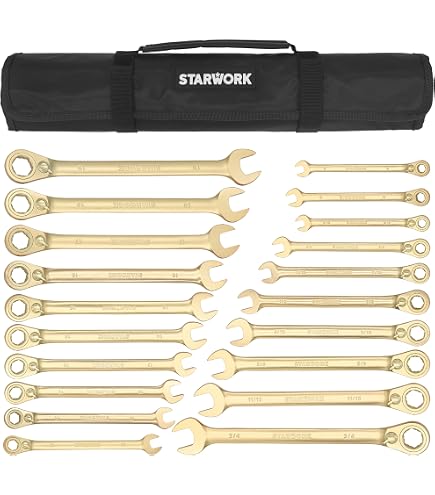 12本組 STARWORK 金色ラチェットレンチ 両用ヘッド ノンスリップギア Amazon | 12本組 STARWORK 金色ラチェットレンチ 両用ヘッド
