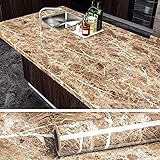 Amazon Veelike 大理石シート 壁紙シール 大理石調 ブラウン 光沢があり 40cmx3m リメイクシート リフォームシート カッティングシート 簡単な貼付 剥がせる のり付き 防水 耐熱 防汚 防油 防カビ 厚手 模様替え キッチン シート Diyインテリアリ キッチン 台所 玄関