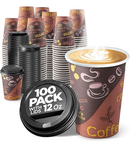100-Ct.] 12-Oz. Disposable Paper Coffee Cups & Plastic Dome Lids