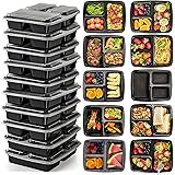 3 Compartment (10 Pack) Premium BPA Free Reusable Meal Prep Containers - Plastic Food Storage Trays with Airtight Lids - Micr