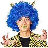 クリアストーン(Clearstone) コスプレ 節分 ハロウィン 角付ハイパーアフロ アフロ 鬼アフロ 鬼 ユニセックス ブルー 衣装 仮装 コスチューム