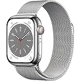 Apple Watch Series 8 GPS + Cellularモデル、41mmケース シルバーステンレススチールケースとシルバーミラネーゼループを組み合わせたスマートウォッチ。フィットネストラッカー、血中酸素ウェルネスアプリと心電図アプリ、常