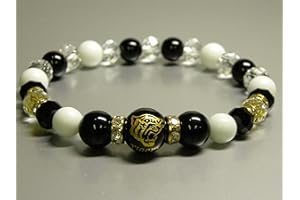 プロ野球グッズ 阪神タイガース 天然石ブレスレットホワイト/ブラックLサイズ-105