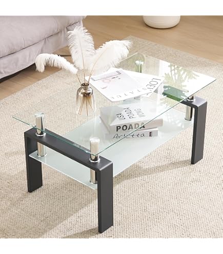 Amazon｜(OSJ)ガラステーブル コーヒーテーブル 幅88cm 強化ガラス天板