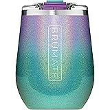 BrüMate Uncork'D XL 14Oz Wine Glass Tumbler with Splash-Proof Lid - Made with Vacuum Insulated Stainless Steel (Glitter Peaco