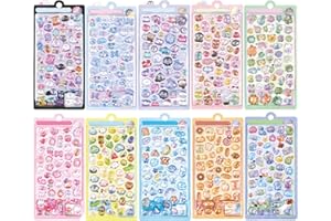 CHALAN 立体シール 【10枚 約500点】 子供 ご褒美 デコシール かわいい ぷっくり デコレーション DIY用 手帳 日記 可愛い キラキラ ステッカー 女の子 スマホデコ用 DIY 手芸 贈り物 10枚セット