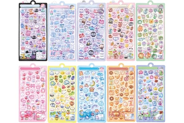 CHALAN 立体シール 【10枚 約500点】 子供 ご褒美 デコシール かわいい ぷっくり デコレーション DIY用 手帳 日記 可愛い キラキラ ステッカー 女の子 スマホデコ用 DIY 手芸 贈り物 10枚セット