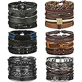 FIBO STEEL 30 Pcs Braided Leather Bracelets for Men Women Woven Vintage Ethnic Tribal Rope Cuff Bracelet Set Adjustable
