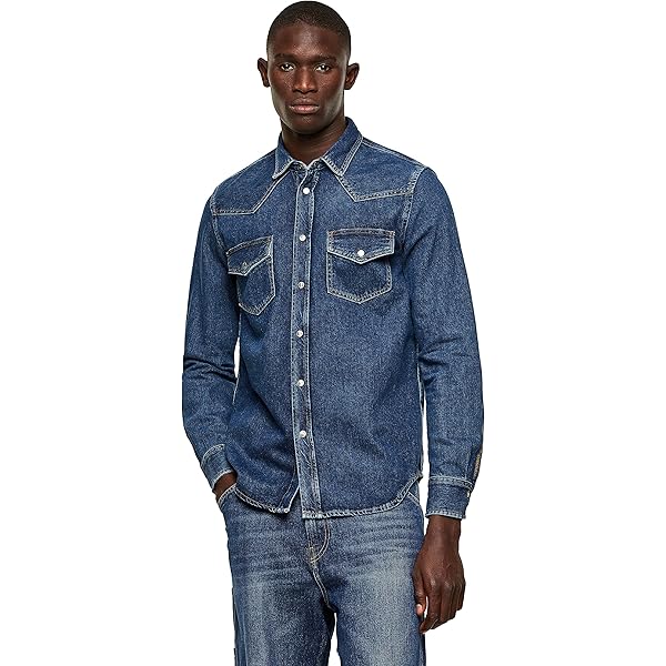 Amazon | [Diesel] インディゴブルー メンズ デニム シャツ NEW