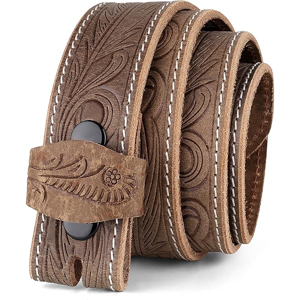 BS304 Full Grain Buffalo Leather Belt - 1.5" Wide, Brown, Vintage Style With Snap Buckle System, Size 30