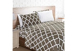 Elegant Comfort 6-Piece Moroccan Trellis Print Sheet Set, Super Cozy, Fade and Wrinkle Resistant, 1500 Premium Hotel Quality Microfiber, Deep Pocket Fitted Sheet with Smart Pockets, King, Gray