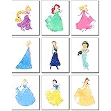 Amazon ディズニープリンセス 水彩画 ウォールアート ポスタープリント 6枚セット 8インチ X 10インチ 写真 アリエル ベル 白雪姫 シンデレラ ジャスミンとティアナ インテリア オンライン通販