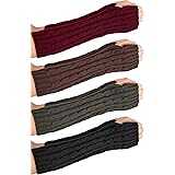 4 Pairs Knitted Arm Warmers Gloves Winter Long Fingerless Gloves Thumb Hole Gloves Mittens for Women and Men