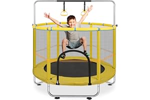 トランポリン とらんほりん 子供 室内 安全ネット 高さ調節可能 静音 耐荷重200k 鉄棒 吊り輪付き 家庭用 室内あそび 高弾性 耐衝撃性 トレーニング エクササイズ 運動 丈夫 組み立て簡単 日本語取扱説明書付き 女の子 男の子 子ども会 キッズギフト 子供のプレゼント 元気なYellow