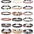 LOLIAS 18Pcs Leather Chakra Bead Tribal Bracelet for Men Women Charm Ethnic Wood Beaded Hemp Bracelets Boho Wristbands