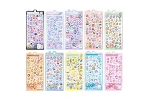 ぷくぷくシール 10枚セット ぷっくり立体 かわいい ごほうびシール 大容量 子供向け スマホケースデコ 手帳DIY ギフト 贈り物 ラメ 光沢 剥がしやすい (10)