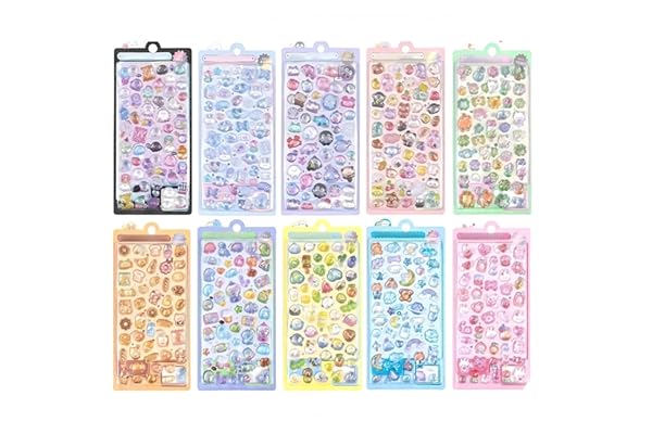 ぷくぷくシール 10枚セット ぷっくり立体 かわいい ごほうびシール 大容量 子供向け スマホケースデコ 手帳DIY ギフト 贈り物 ラメ 光沢 剥がしやすい (10)