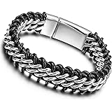 WISTIC Men Bracelet Bangle with Leather Wristband Black Silver Plated Stainless Steel Anchor and Fashion Nautical Wristband C