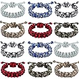 12 Pieces Adjustable Paracord Bracelets for Men Boys Camo Parachute Cord Bracelet Survival Emergency Tactical Bracelets for T