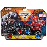 モンスタージャム、マーベル公式ヴェノム対アメイジングスパイダーマンダイカストモンスタートラック、1:64スケール、子供のおもちゃ、男の子と女の子向け 3歳以上