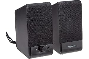 Amazon Basics USB-Powered Computer Speakers with Volume Control for Desktop or Laptop PC, Compact Size, Headphone Jack, Portable, Plug-N-Play, Black