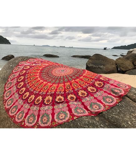 Retreez Large Round Microfiber Beach Towel - 62 X 62 Inches, Thick & Quick-Dry, Mandala Design, Fringed Edges, For Yoga, Picnic, Travel