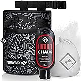 Survivor Chalk Bag with Refillable Chalk Ball & Liquid Chalk - Draw String & 2 Zippered Pockets - Black Chalk Bag for Rock Cl