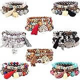 Subiceto 8 Set Bohemian Beaded Bracelets Set for Women Multilayer Tassel Stackable Wood Beads Charm Stretch Statement Bracele