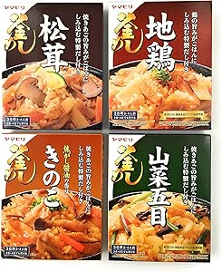 Amazon アソート ヤマモリ 釜めし 人気4種セット 松茸 3合用3 4人前 地鶏 3合用3 4人前 きのこ 3合用3 4人前 山菜五目 3合用3 4人前 各1個 計4個 食べ比べ お試し セット品 まとめ買い ノーブランド品 おこわ 炊き込みご飯 通販