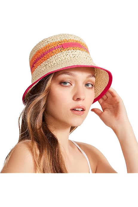 Crochet Straw Striped Bucket Hat 