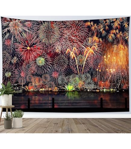 Amazon.co.jp: ANLAI カラフルな花火タペストリー夜空の壁に
