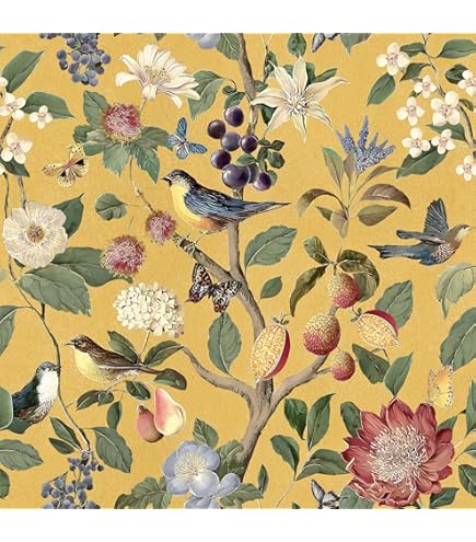 Vintage Lemons Wallpaper Peel and Stick, Hummingbird Wallpaper, Self Adhesive Wa