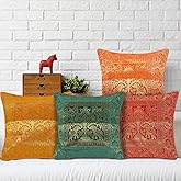 Real Online Seller Set of 4 Indian Ethnic Hand Embroidery Elephant Print Decorative Silk Cushion Cover