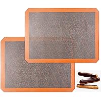 Perforated Silicone Baking Mats, 2 PCS Eclair Silicone Mat for Half Sheet with 12 Printed Oblong Eclair Guides, Non-Stick Reu
