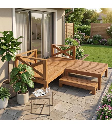 Amazon.co.jp: 天然木デッキキット 90×270×79cm 組み合わせ自由 杉材