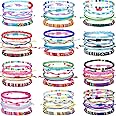 48 Pieces Handmade Friendship Bracelets Adjustable Woven Braided Bracelet Colorful Beaded Bracelets Elastic Beaded Anklet for