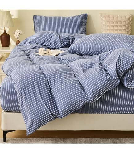 Catherine Lansfield Brushed Cotton Stripe Duvet Set - Navy