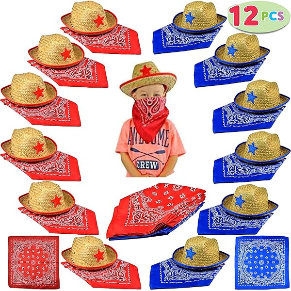 Straw Cowboy Hats with Cowboy Bandanas 