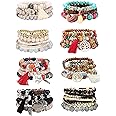 LOYALLOOK 8 Sets Bohemian Stretch Wood Beaded Bracelets for Women Life Tree Boho Tassel Bracelet Set Bead Strand Bangle Charm
