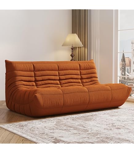 Amazon｜Cスタイル 圧縮 ソファ オレンジ色 布 生地 足なし 軽量