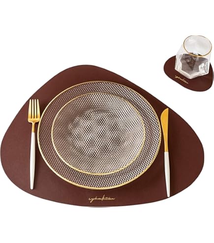 Amazon｜コースター付きレザーランチョンマット 4枚 両面 ユニーク