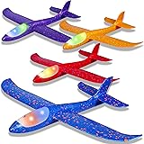 IJO LEDライト飛行機おもちゃ 4個パック 17.5インチ 大型 投げる泡飛行機 2つのフライトモード グライダー飛行機 アウトドアフライングおもちゃ 男の子 女の子 3 4 5 6 7 8 9歳