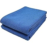 Polyte Elite Microfibre Drying Towel (63x91 cm, 2 Pack, Waffle, Blue)