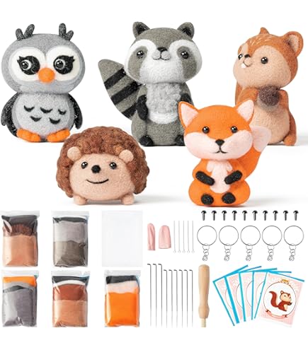 WATINC 4-in-1 Needle Felting Starter Kit - DIY Frog, Chick, Bee, Narwhal Animal Dolls With Wool & Tools