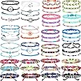 Henoyso 57 Pieces Surfer Strand Wave Bracelet Braided Stretch Friendship Woven Rope Bracelets Adjustable Waterproof Handmade 