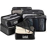 Globie - Black 6 Set Travel Packing Cubes with Foldable Divider and Label Insert - Light Weight Suitcase Organiser - Waterpro