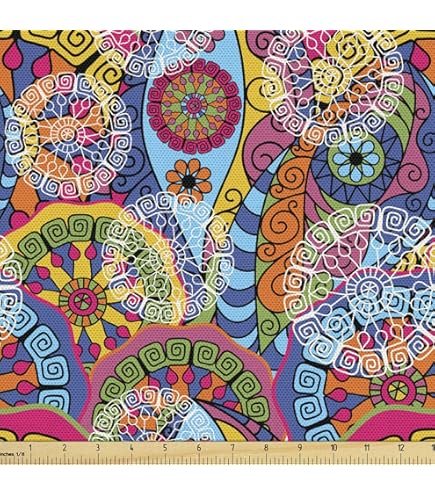 Amazon | Ambesonne ミッドセンチュリー生地 The Yard 科学的インスピ